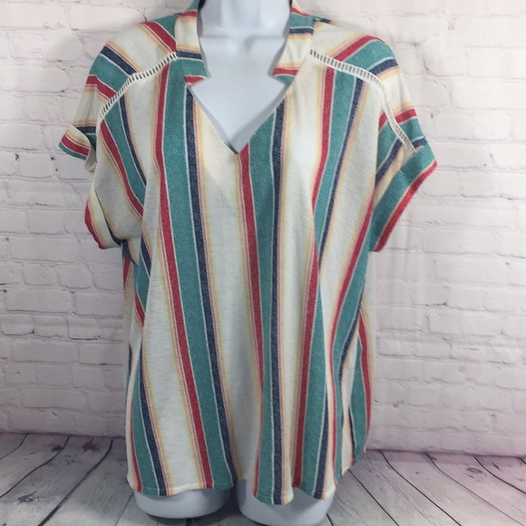 Cure Striped V Neck Short Sleeve Top Size 1XL - Picture 1 of 8